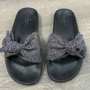 Kate Spade Slides women’s glitter bow black and purple sparkle slide